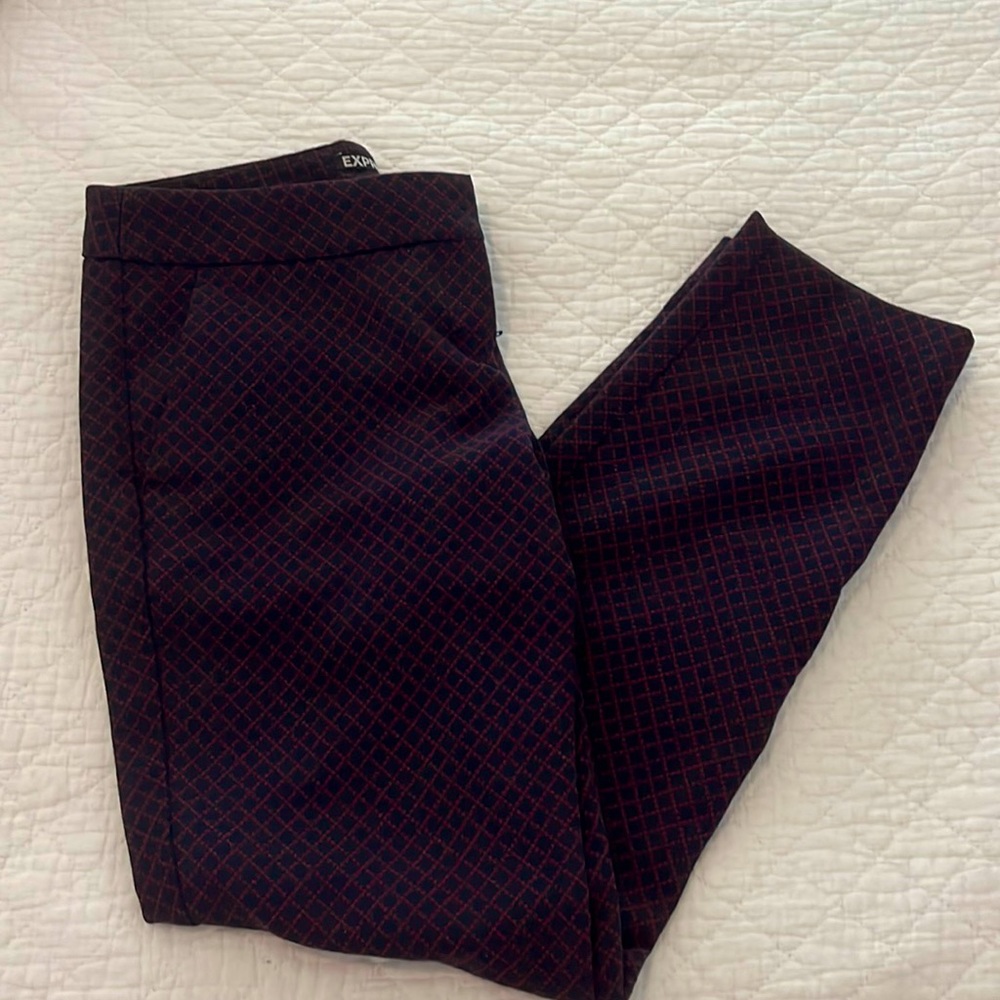 Express Navy with Diamond pattern Twill Ankle Lenth Columnist Pant, size 0